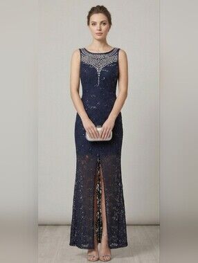 B. SMART Sleeveless Lace Diamante Beaded Sequined Gown / Sz 3-4 / Navy blue